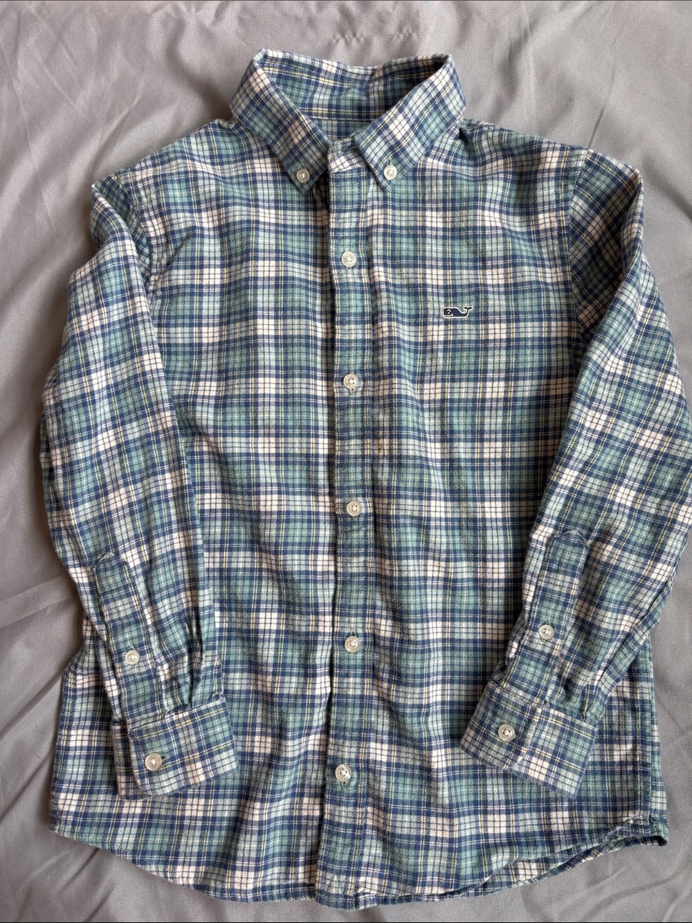 Vineyard Vines Blue, Green & White Plaid Button-Down Shirt
